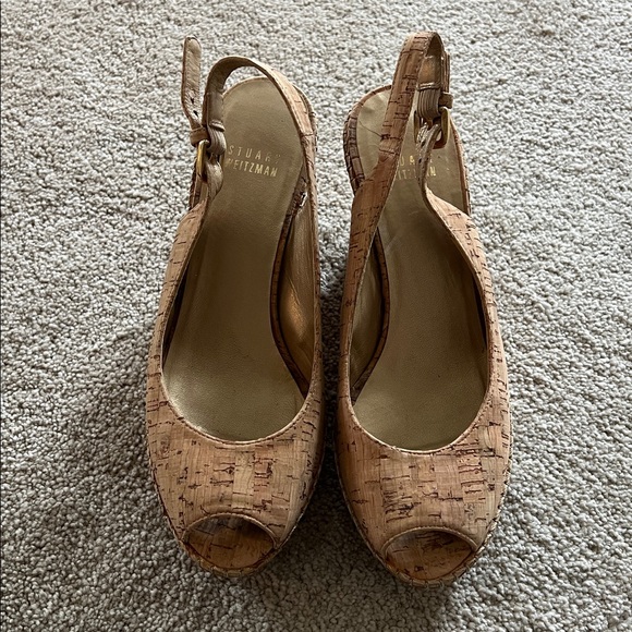 Stuart Weitzman Cork Wedge ls Peep-Toe Sandals size 2 wedges sling backs shoes - Picture 7 of 7